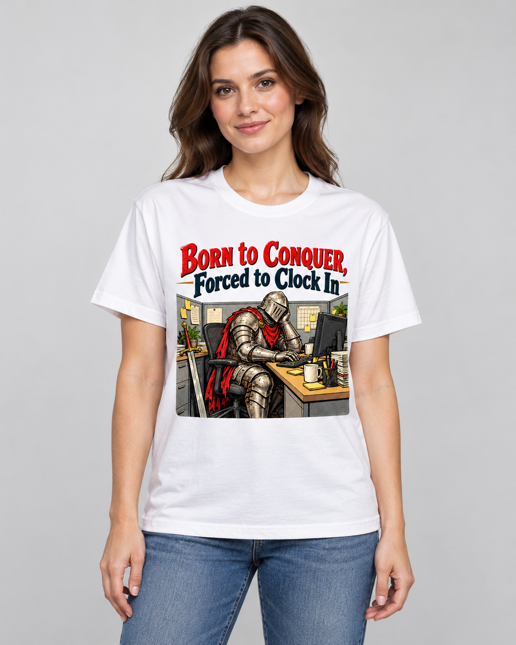 Born to Conquer Knight at a Desk T-Shirt
