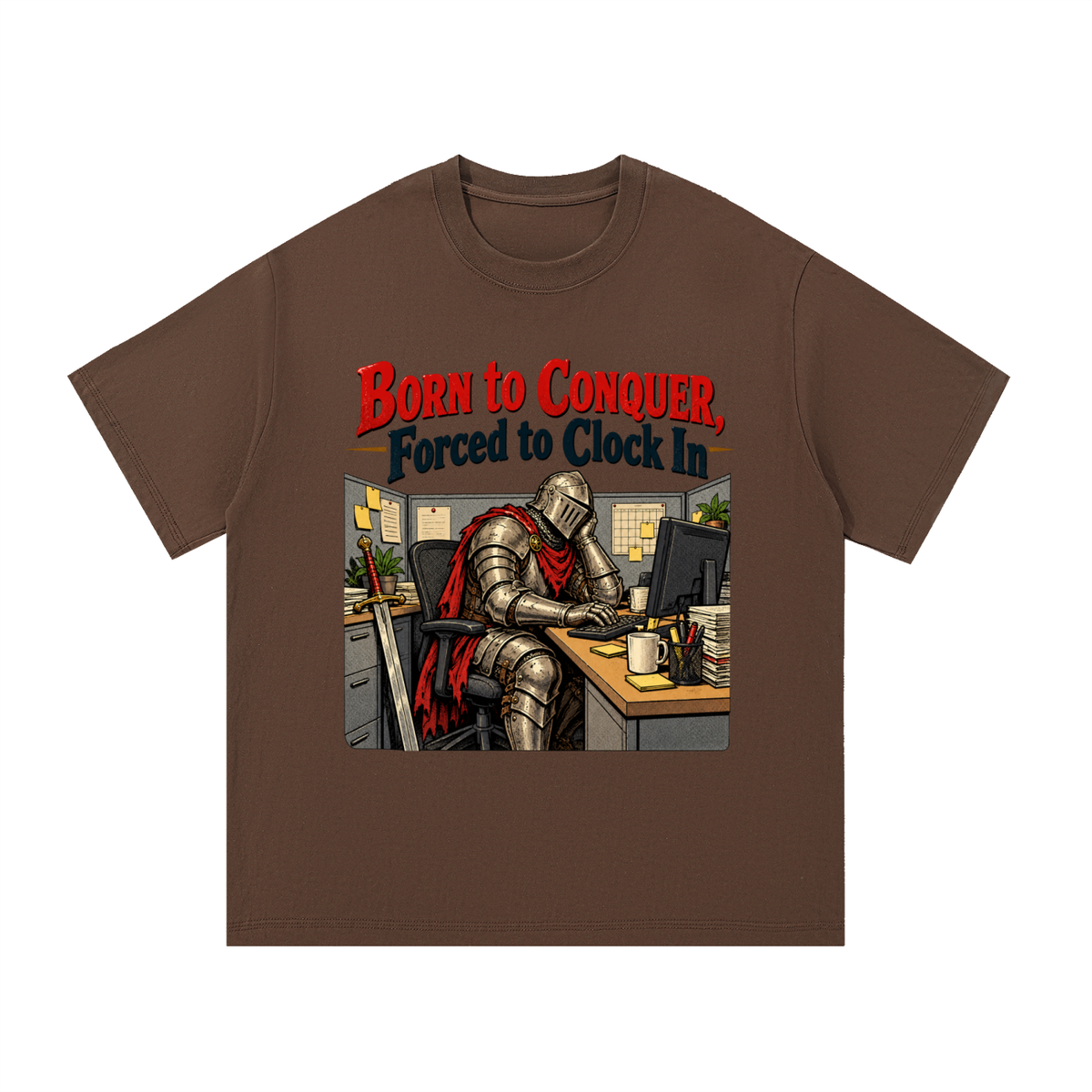 Born to Conquer Knight at a Desk T-Shirt